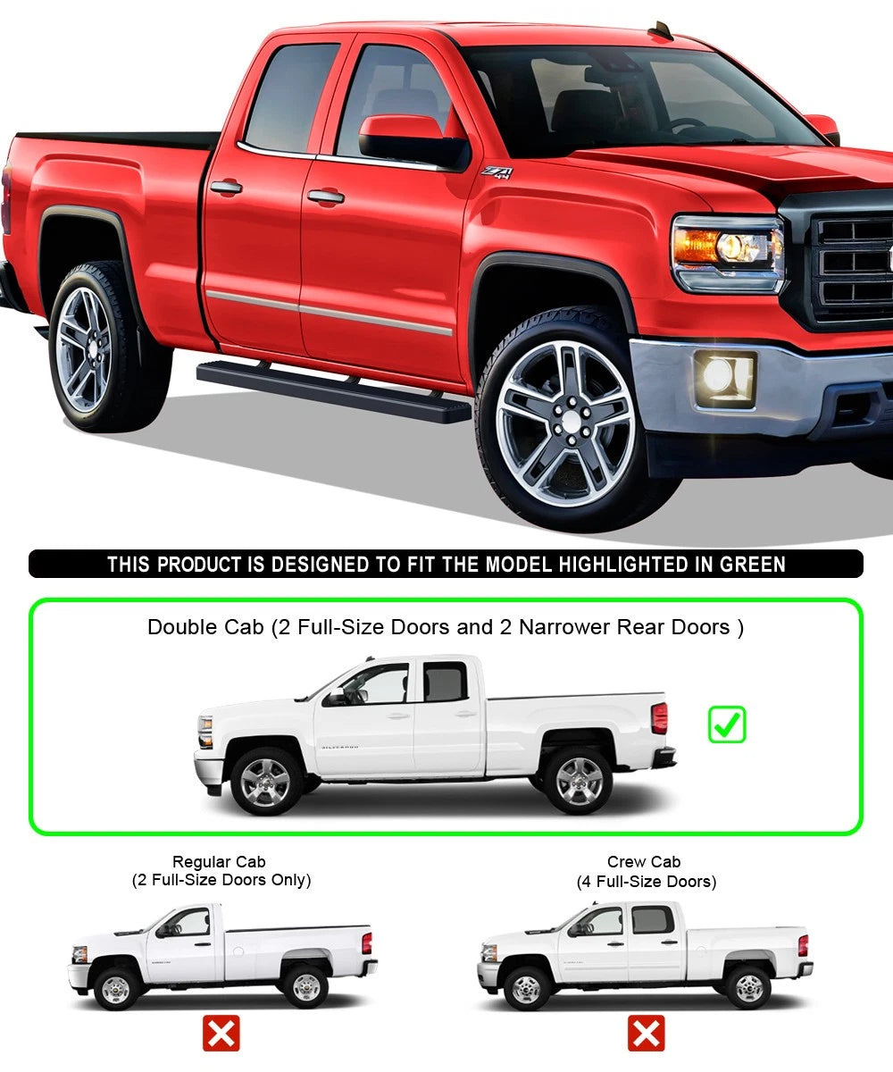 4" Matte Black Running Boards for Chevrolet Silverado/Sierra (2007-2018)