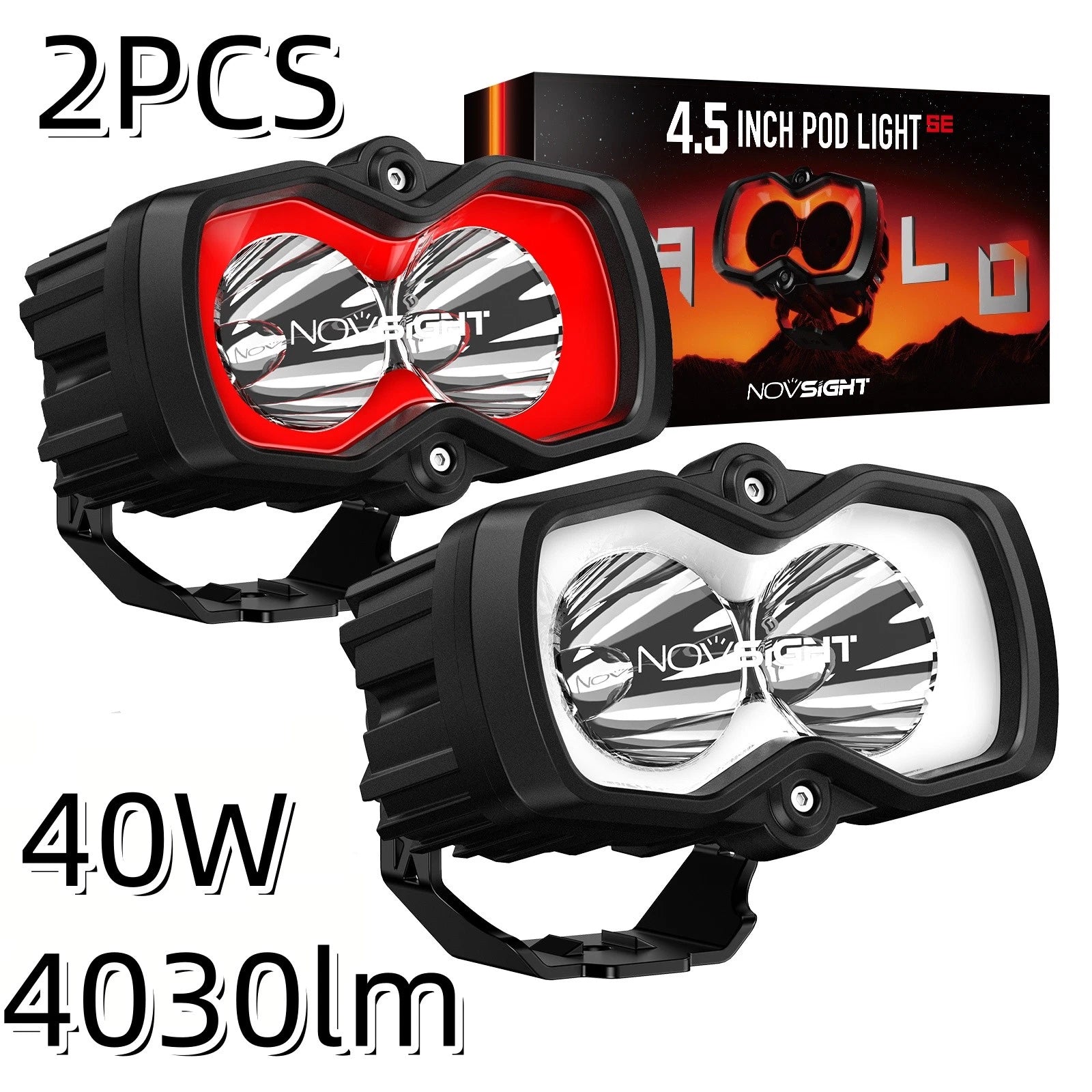 2X 4.5'' LED Work Light Spot Pod for Jeep SUV DRL Red/White