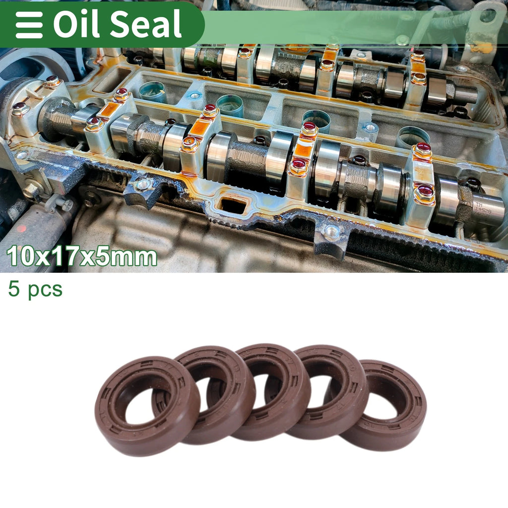 Set of 5 Oil Seal Ring 10x17x5mm for Rotary Shaft (Fluorine Rubber)