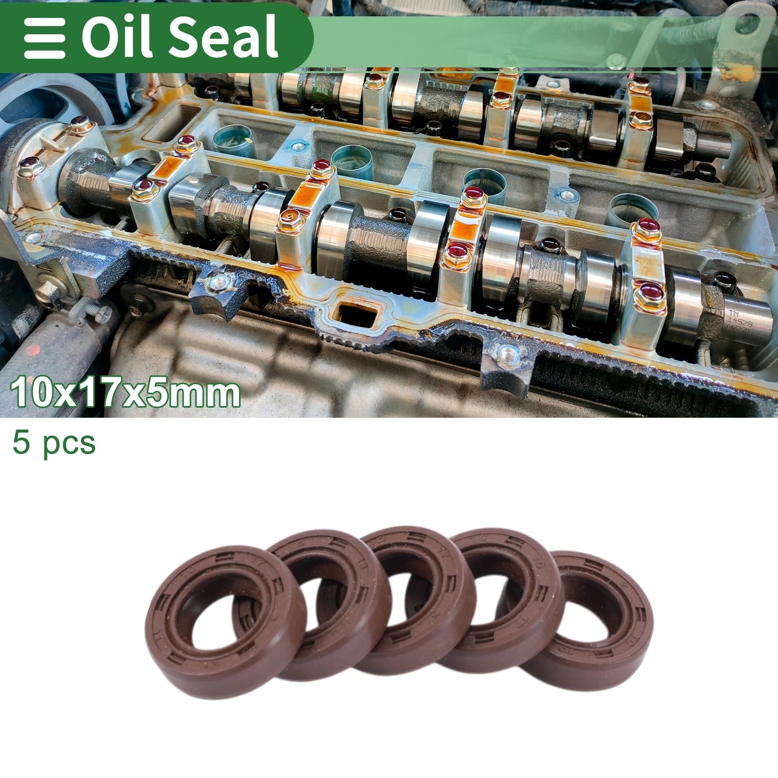 Set of 5 Oil Seal Ring 10x17x5mm for Rotary Shaft (Fluorine Rubber)