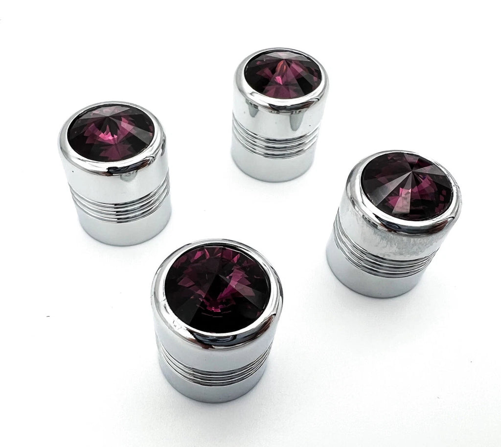 Valve Stem Caps Chrome Purple Diamond Replacement for Car Truck ATV (Set of 4)