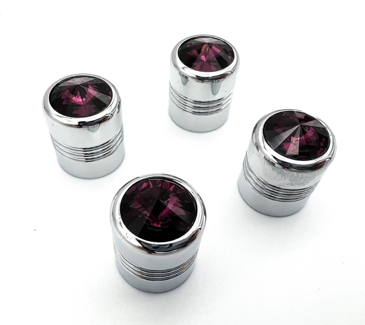 Valve Stem Caps Chrome Purple Diamond Replacement for Car Truck ATV (Set of 4)