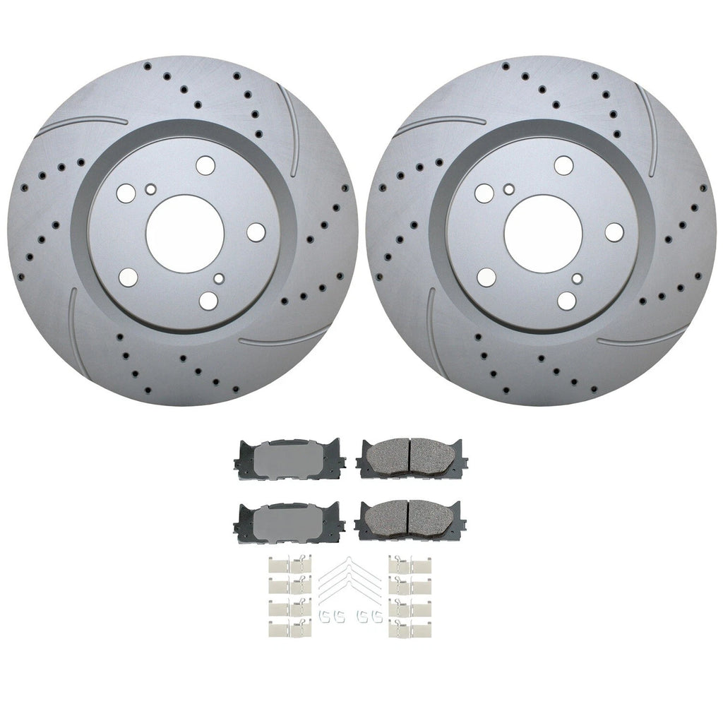 Front Brake Kit with 296mm Drilled Rotors & Akebono Pads for ES300h ES350 Avalon (2013–2020)