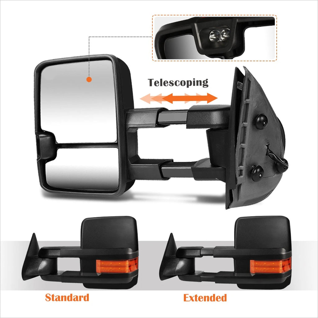 Set of 2 Manual Black Towing Mirrors w/LED Signal for Chevy/GMC C/K Truck (1988–2002)