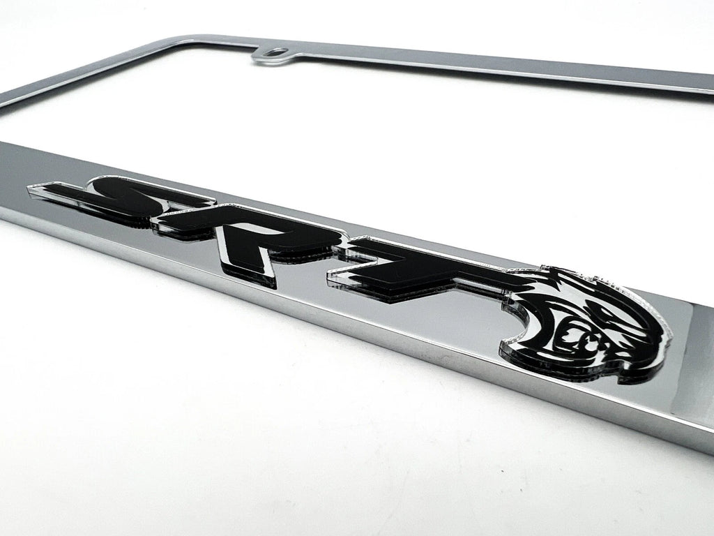 Chrome License Plate Frame with SRT Hellcat Emblem for Dodge Charger (2011–2023)