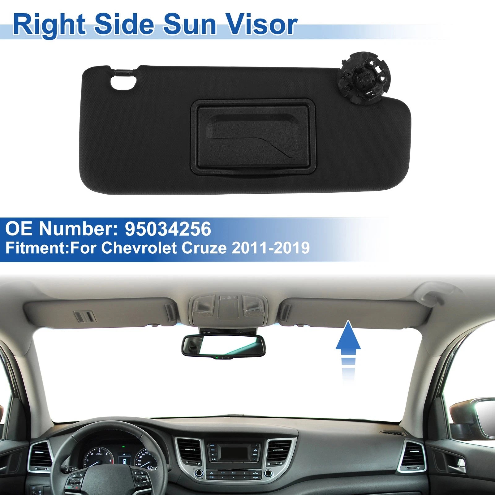 Right Side Sun Visor for Chevrolet Cruze (2011–2019) Replace No. 95034256 Black