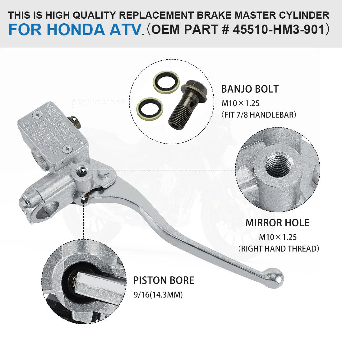 Front Brake Master Cylinder for Honda TRX250X TRX300X TRX400X (2009–2020)