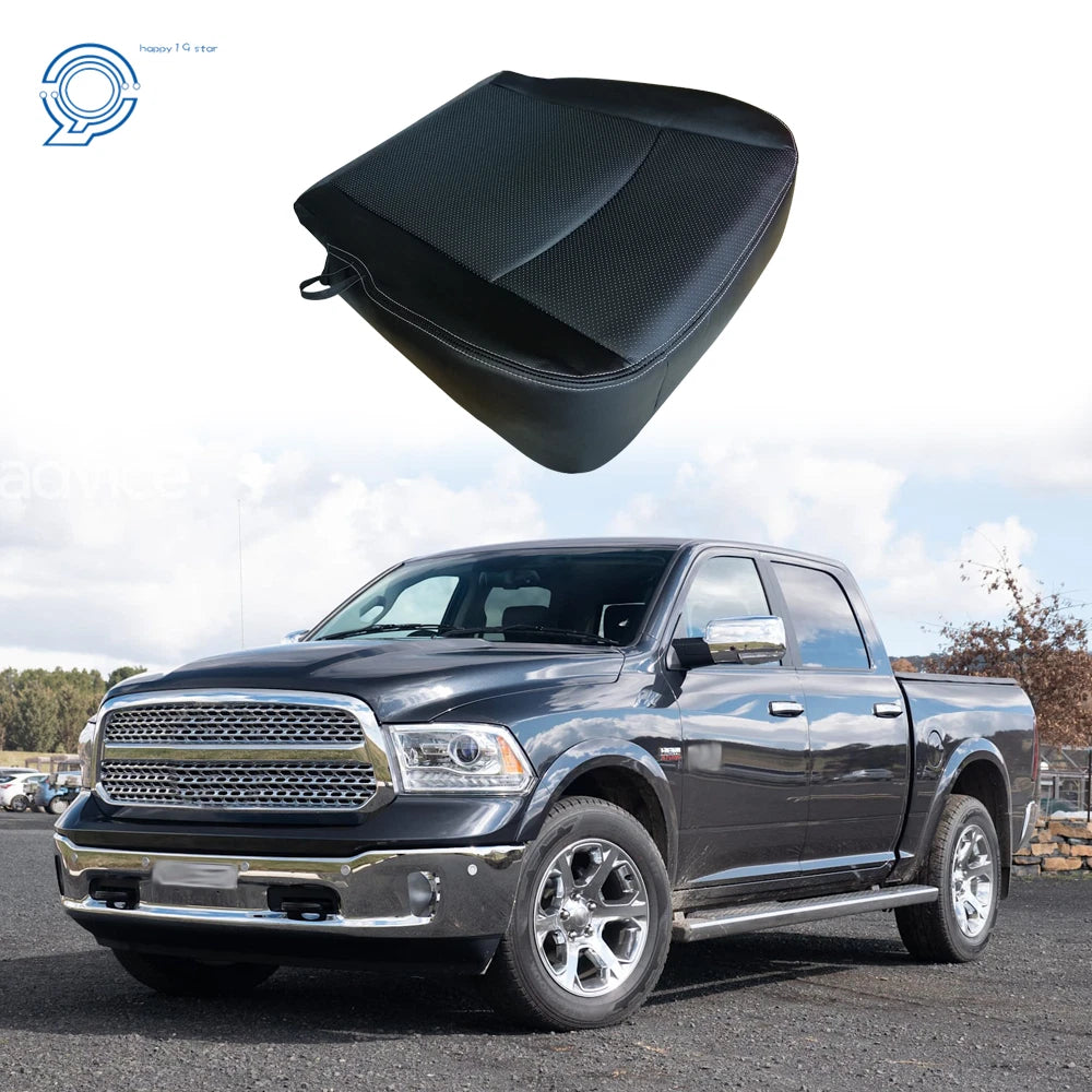 Black Leather Driver Bottom Seat Cover for Dodge Ram Laramie 1500 2500 (2013–2018)