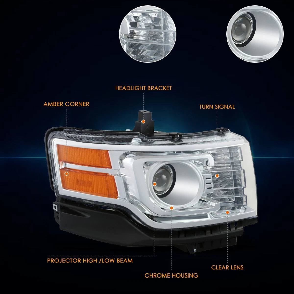 Right Side HID Projector Headlight Lamp Chrome for Ford Flex (2009–2012)