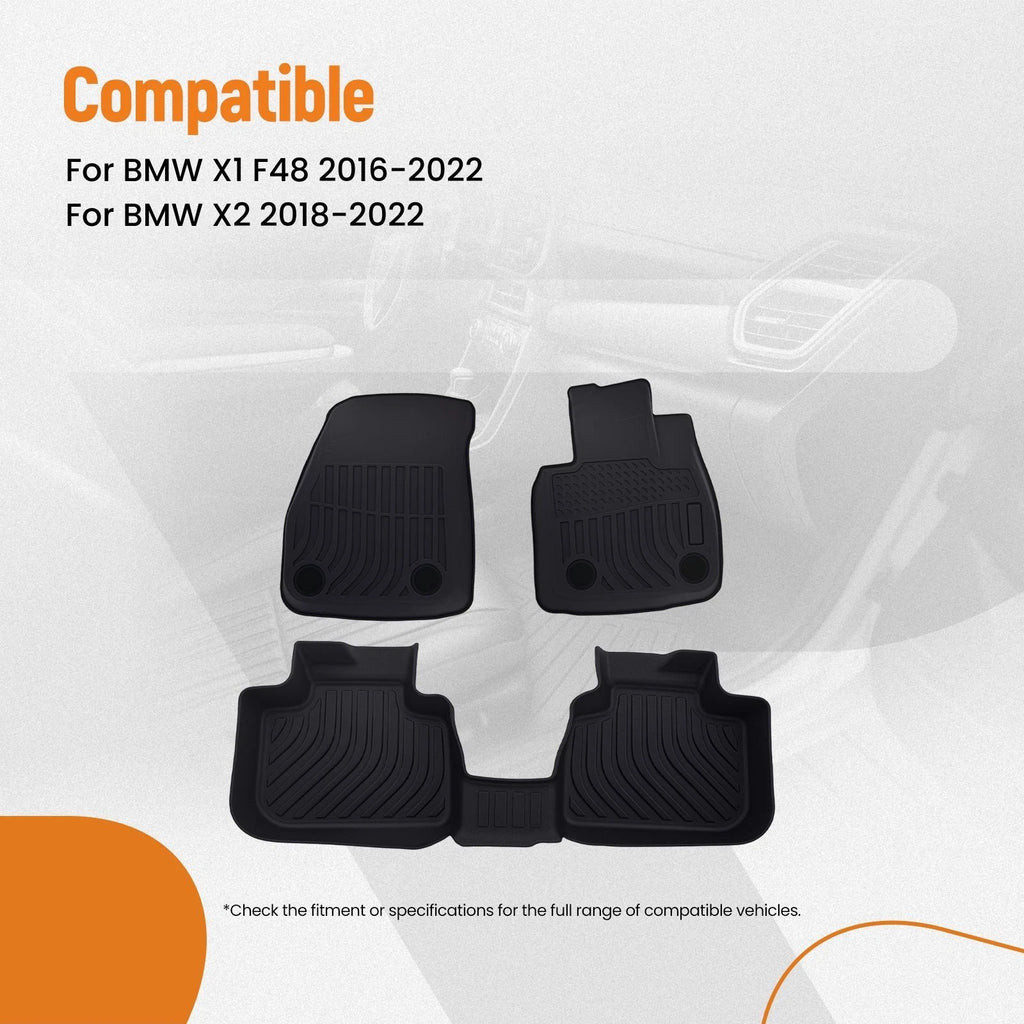 Set of 2 Black TPE Floor Mats for BMW X1 F48/X2 (2016–2022) Waterproof