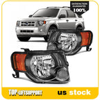 Set of 2 Black Headlight Assemblies for Ford Escape (2008–2012)