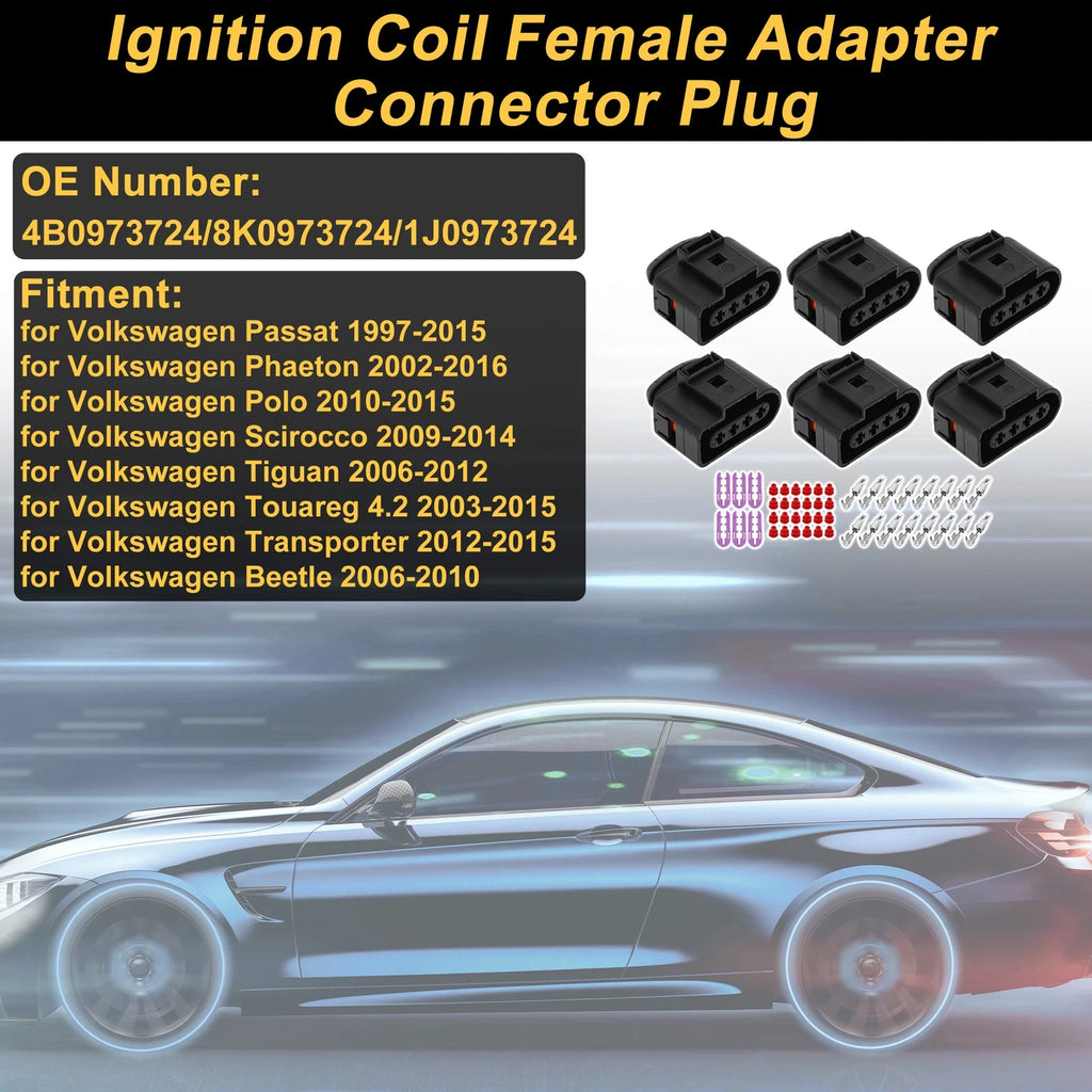 Set of 4 Ignition Coil Connector Plugs for Volkswagen Passat (No. 4B0973724)