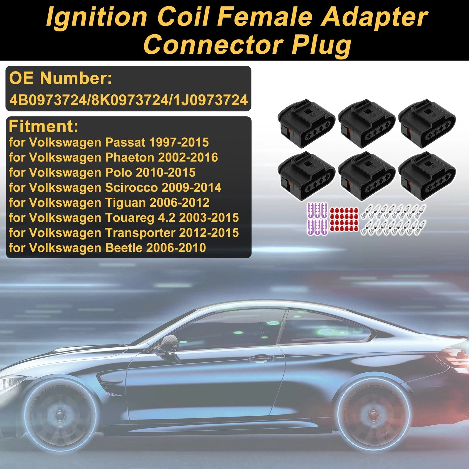 Set of 4 Ignition Coil Connector Plugs for Volkswagen Passat (No. 4B0973724)