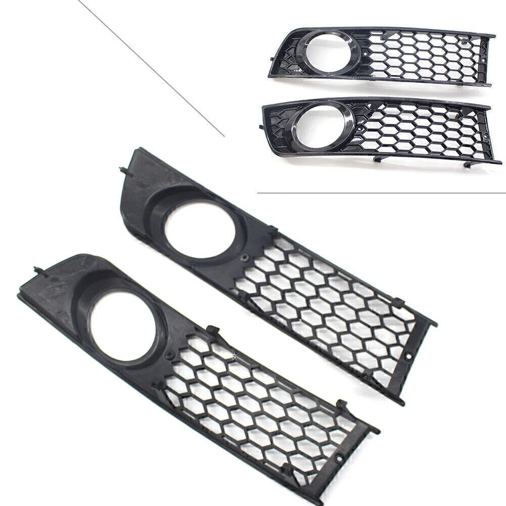2X Front Bumper Fog Light Cover Honeycomb Grille for Audi A4 B6 (2001–2005)