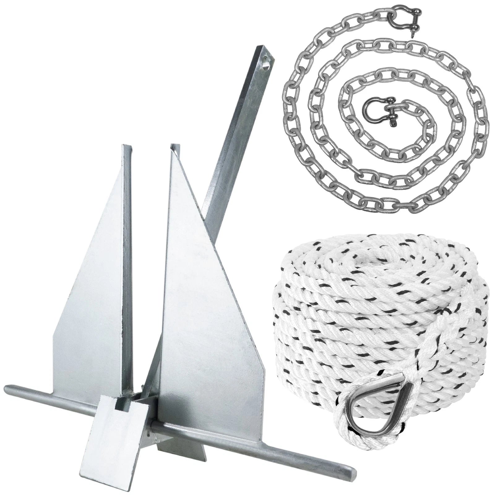 Boat Anchor Kit with 1/4" x 6' Chain & 3/8" x 100' Rope