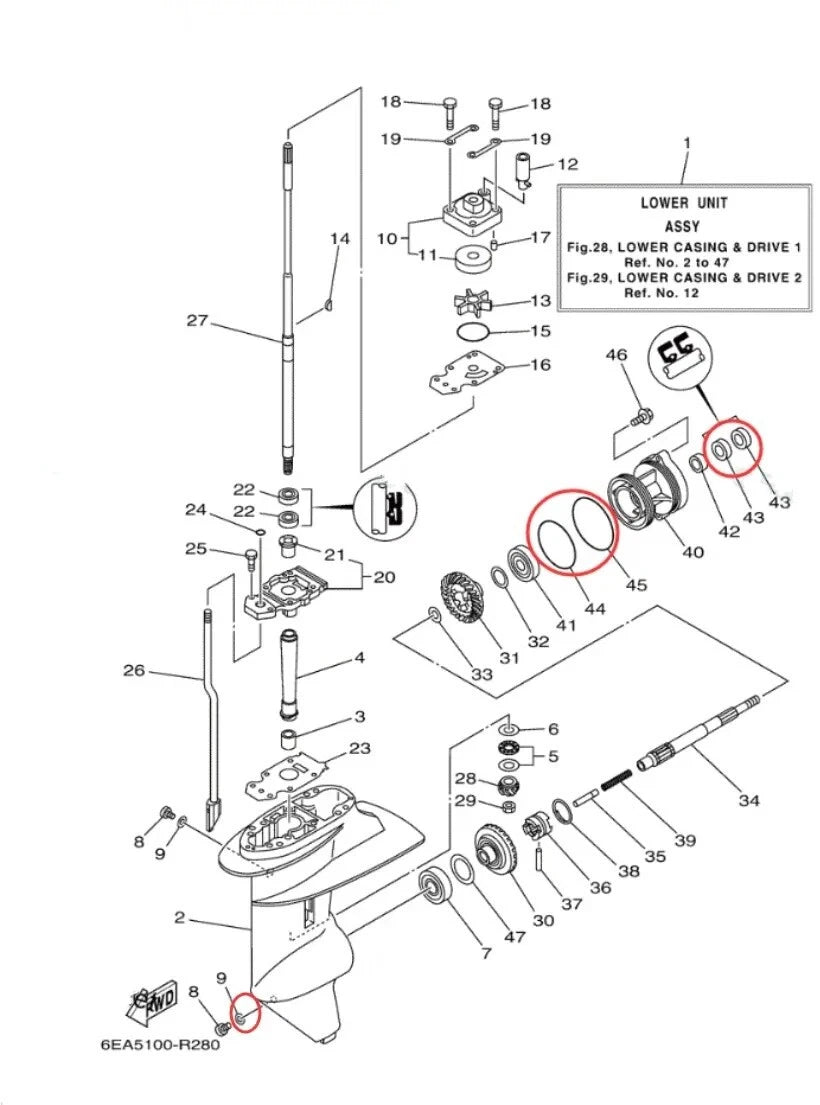 Lower Unit Seal Kit for Yamaha Outboard 8HP 9.9HP (93101-17054 93210-74M68)