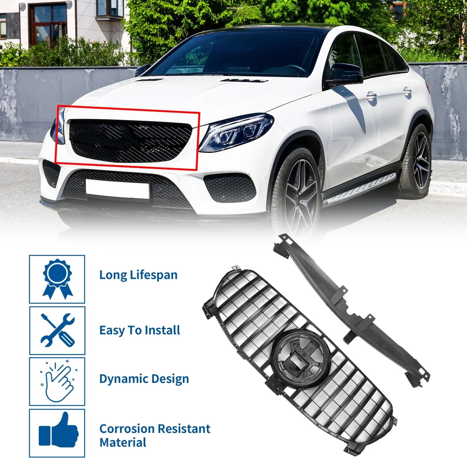 Front Upper Bumper Grille for Mercedes-Benz GLE350 (2020–2022) Black