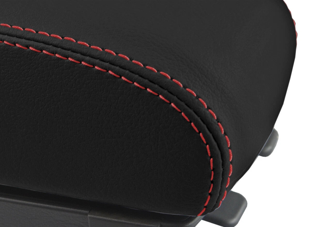Leather Console Lid Armrest Cover for Hyundai Tucson (2005–2009) Red Stitch