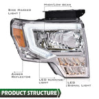 LED Corner Headlights for Ford F-150 (2009–2014) Chrome Housing