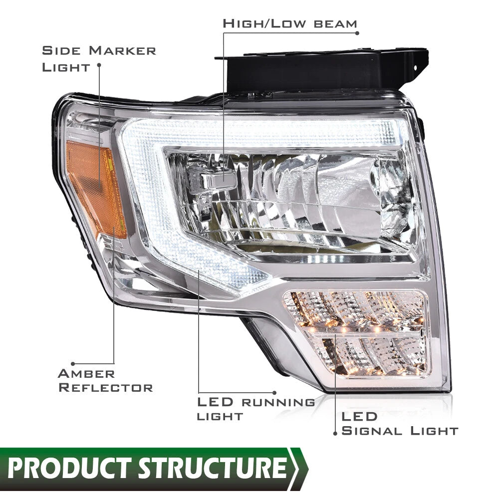 LED Corner Headlights for Ford F-150 (2009–2014) Chrome Housing