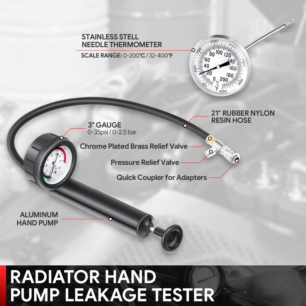 28Pcs Radiator Pressure Testing Pump with Hose for Car Pickup SUV