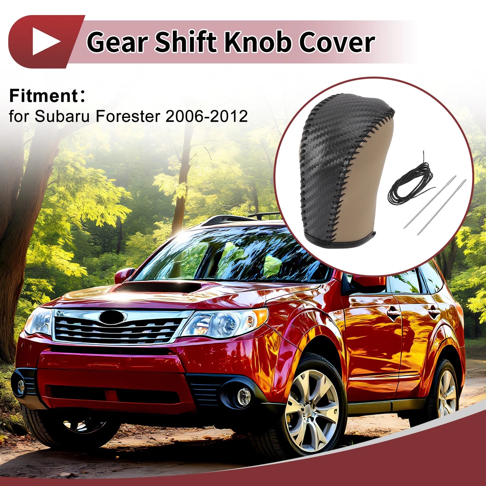 Gear Shift Knob Cover for Subaru Forester (2014–2023) Black Beige Faux Leather