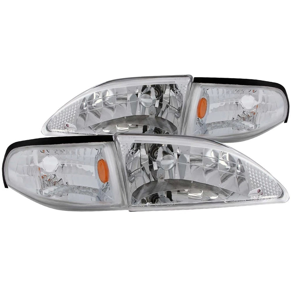 Chrome Clear Lens Crystal Headlight Set for 1994-1998 Ford Mustang