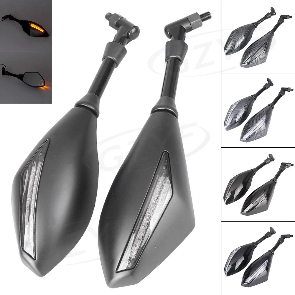Pair LED Turn Signals Brake Light Handle Bar Rearview Mirrors Universal