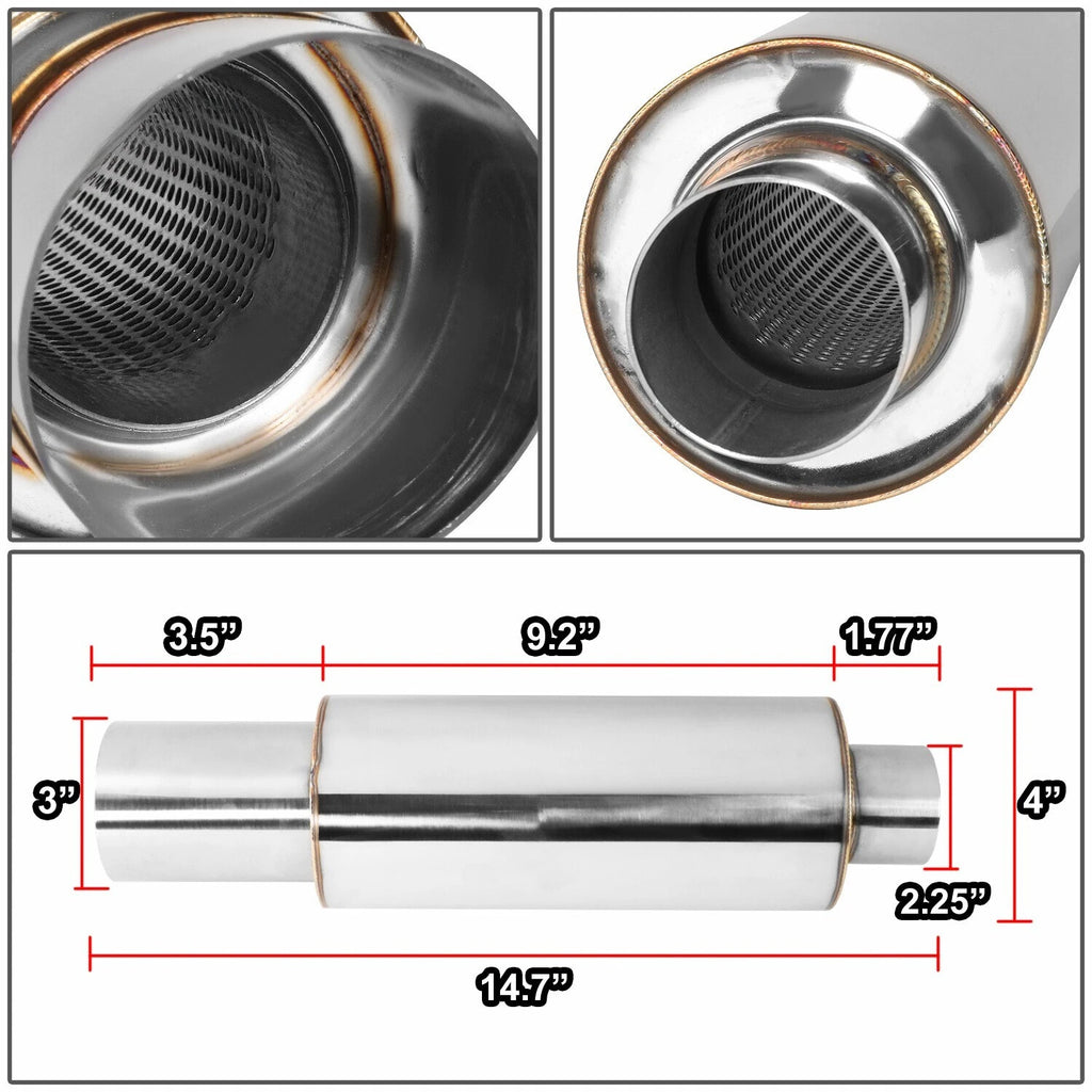 Straight-Through Exhaust Muffler 2.25" Inlet 3" Tip for Universal Fit (14.7")