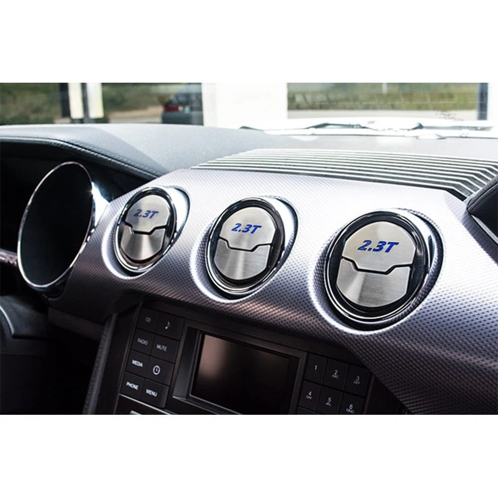 Brushed A/C Vent Trim w/Black Carbon Fiber '2.3T' Inlay for 2015-16 Ford Mustang