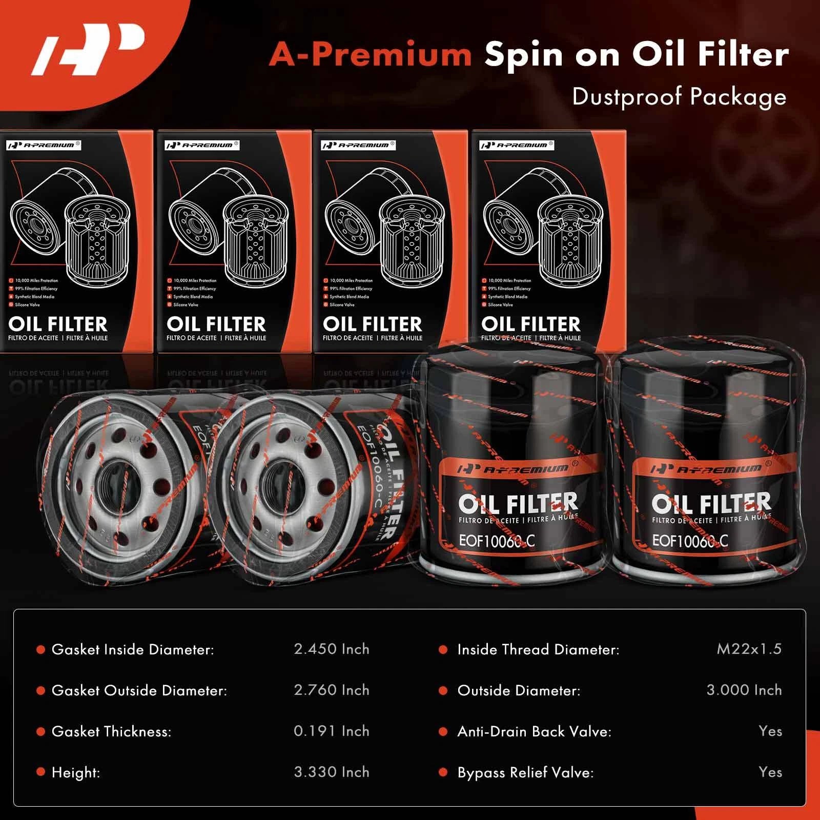 Set of 4 Engine Oil Filters for Jeep Grand Cherokee (2009–2010, 2014–2023)