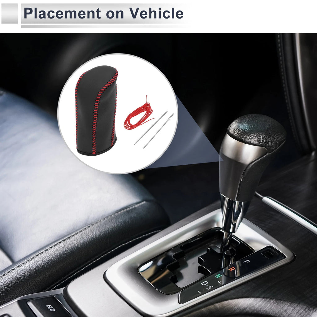 1 Pc Gear Shift Knob Cover for Nissan Tiida (2004–2012) Black Red Faux Leather