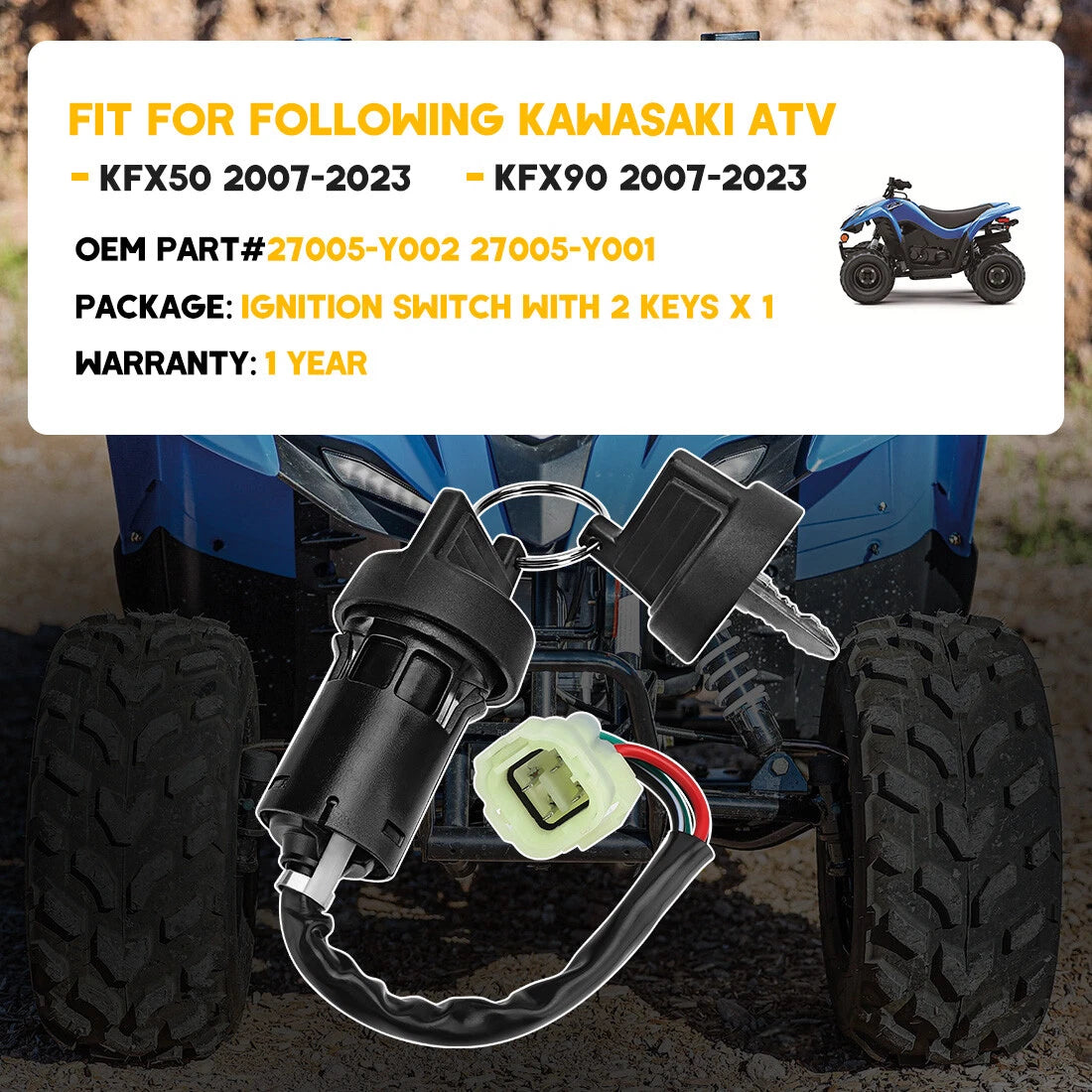 Ignition Key Switch for Kawasaki KFX 50 (2007–2009, 2013–2023) / KFX 90 (2007–2023)