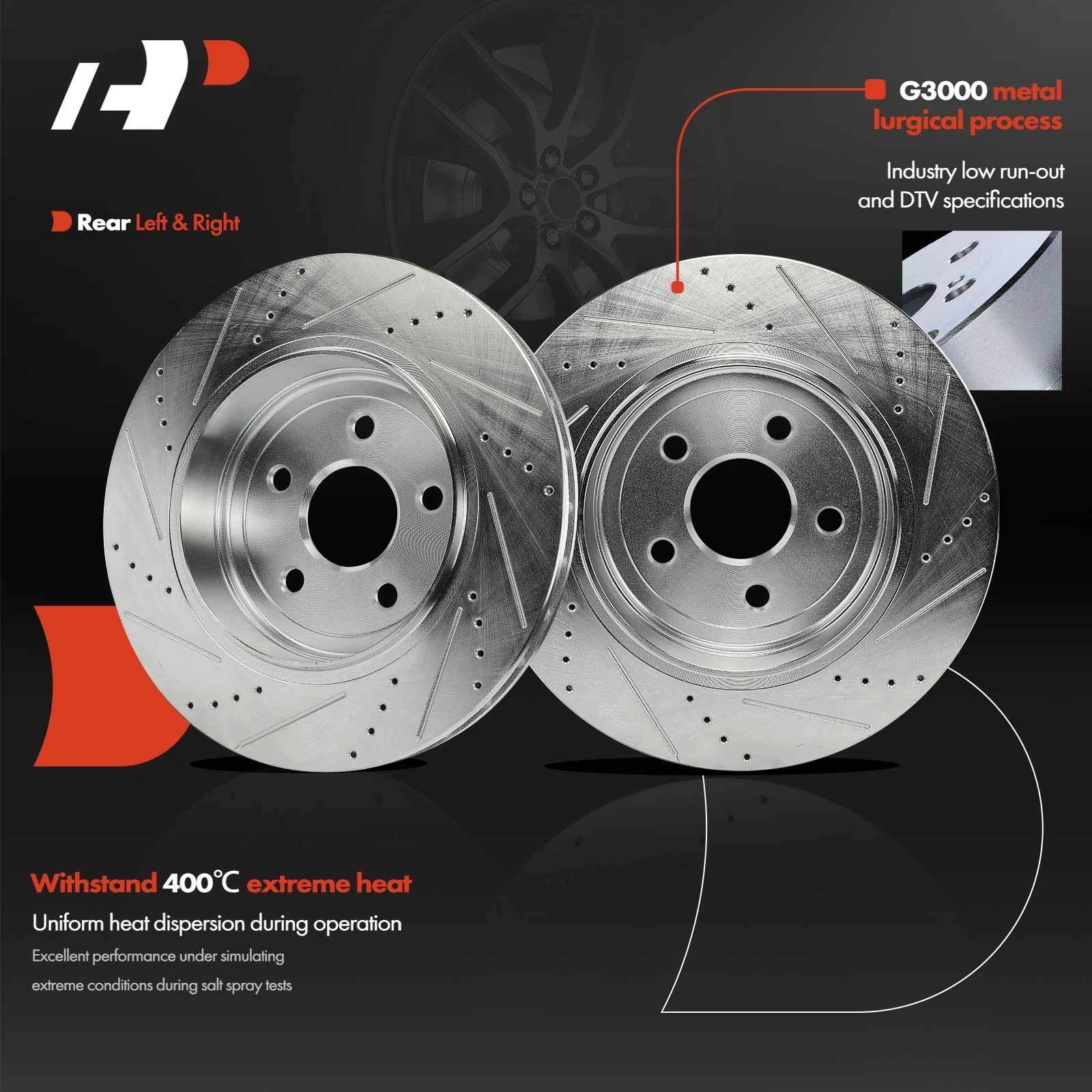 6x Rear Drilled Brake Rotors & Pads for Jeep Grand Cherokee (1999–2023)