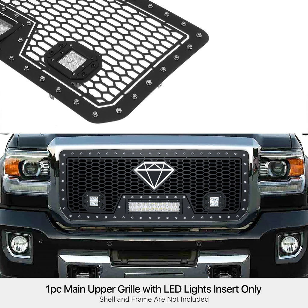 Upper Black Mesh Grille with LED for GMC Sierra 2500/3500 (2015-2019)