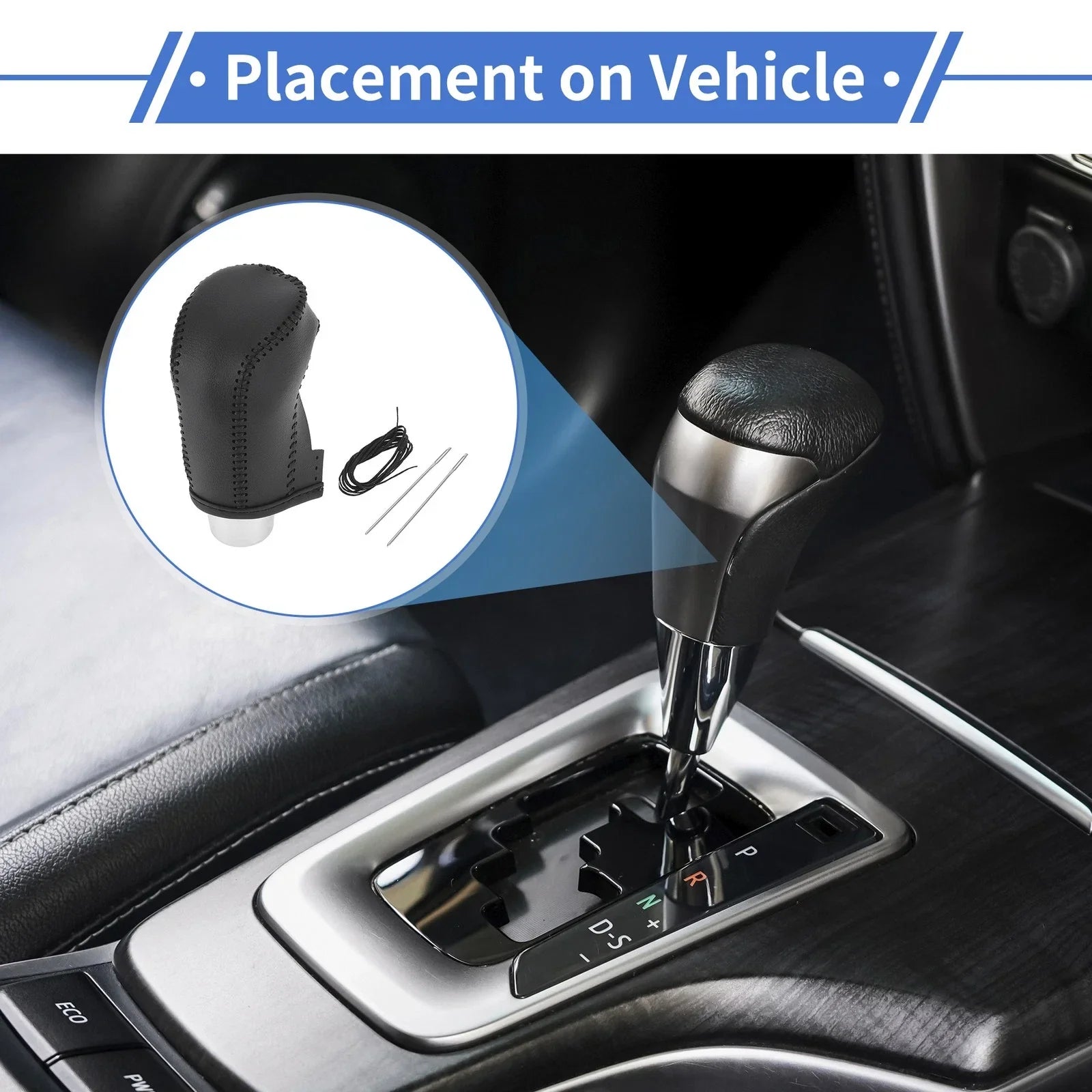 Car Gear Shift Knob Cover for Hyundai Tucson 2015-2018 Black Faux Leather