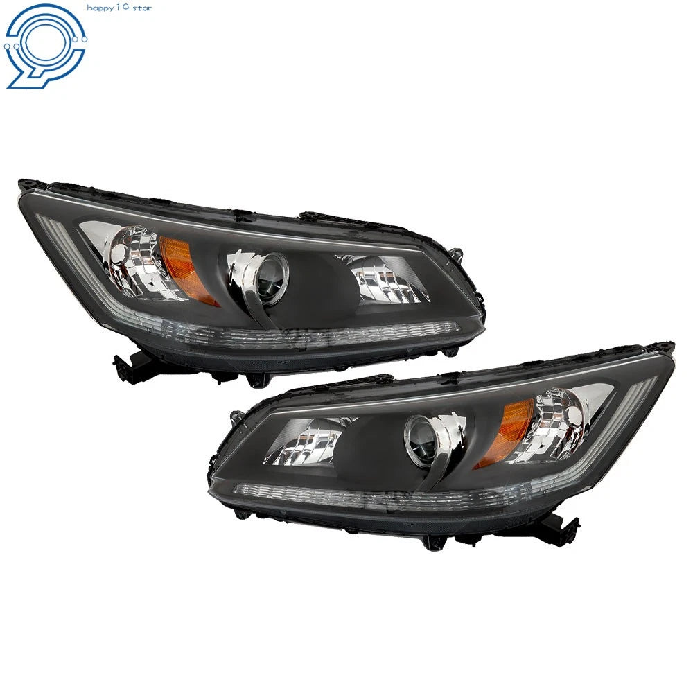 Set of 2 Halogen Headlights for Honda Accord (2013–2015) Black