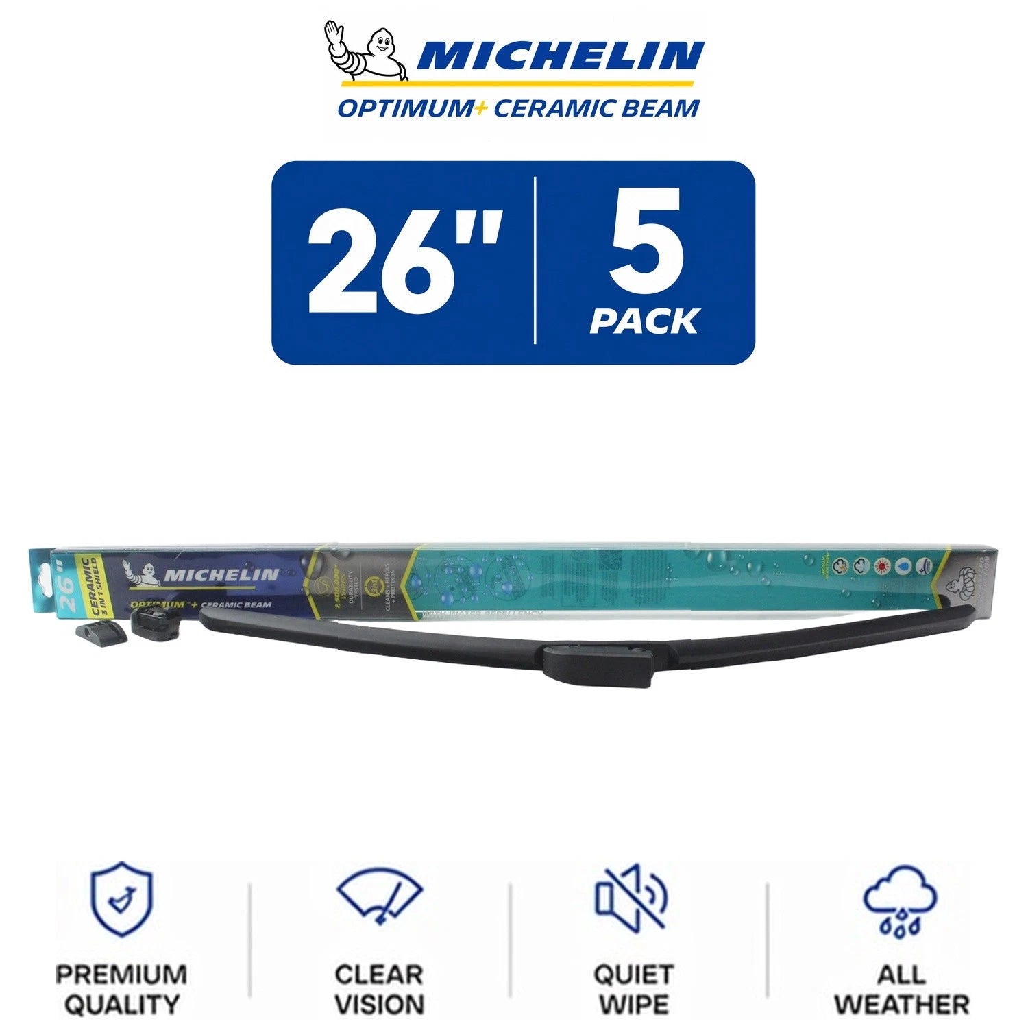 Set of 5 Michelin Optimum+ Ceramic Beam Wiper Blades 26" for