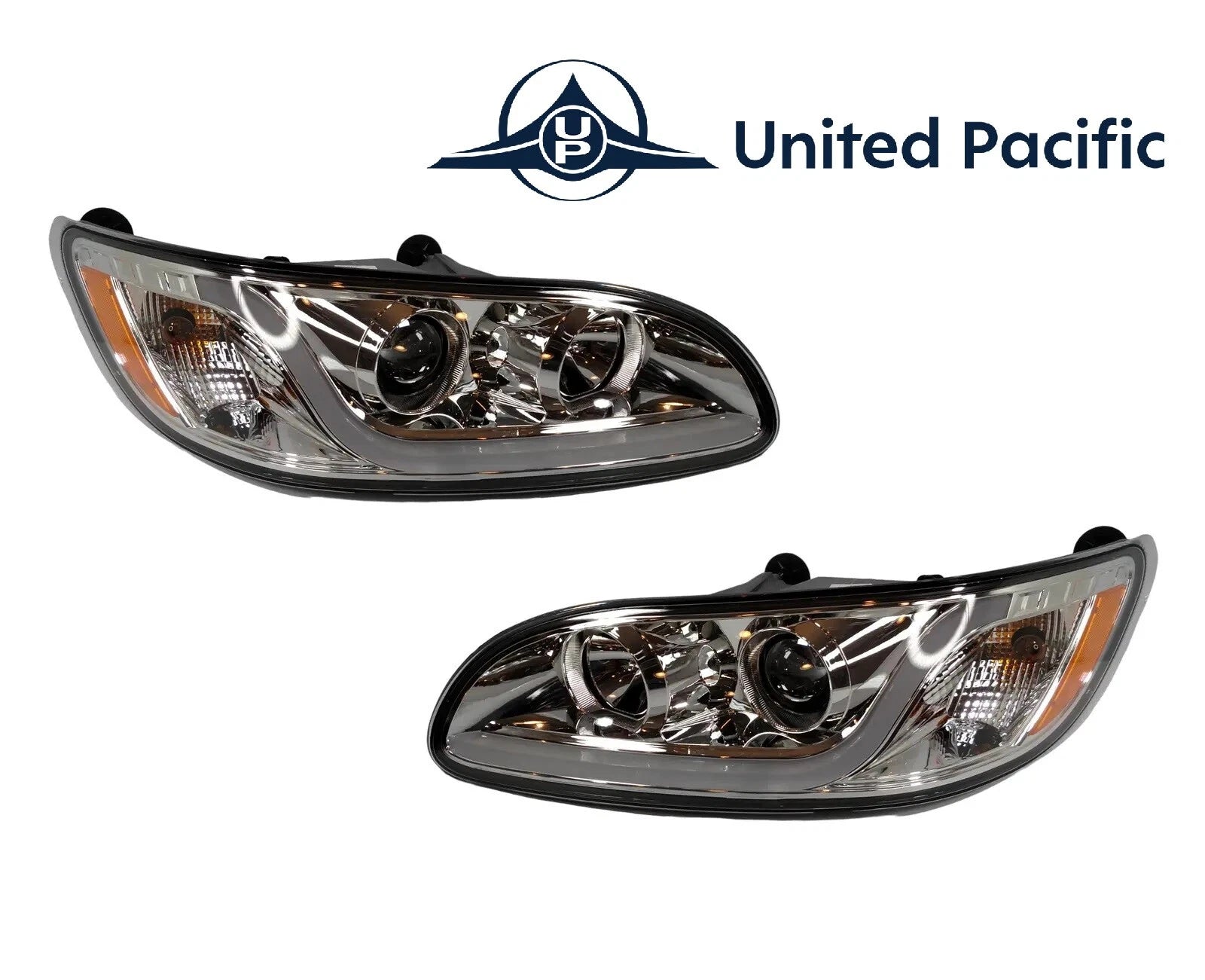 Chrome Projection Headlights Dual Function LED Light Bar for Peterbilt 386 (1990–1995)