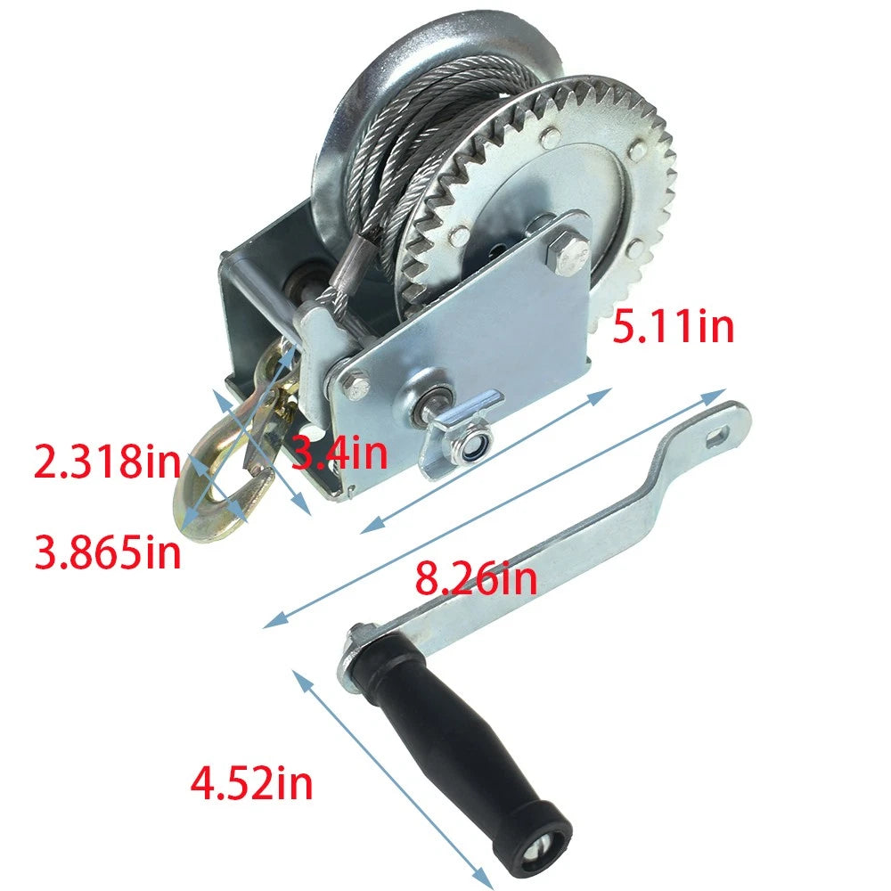 1600lbs Manual Winch for Boat (Hand Crank, 32ft Cable)