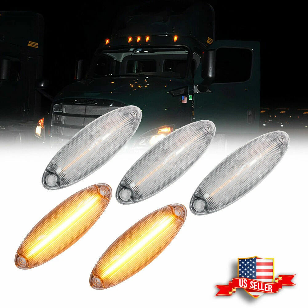 5X Clear Amber LED Roof Clearance Marker Lights for Freightliner Cascadia (2008–2023)
