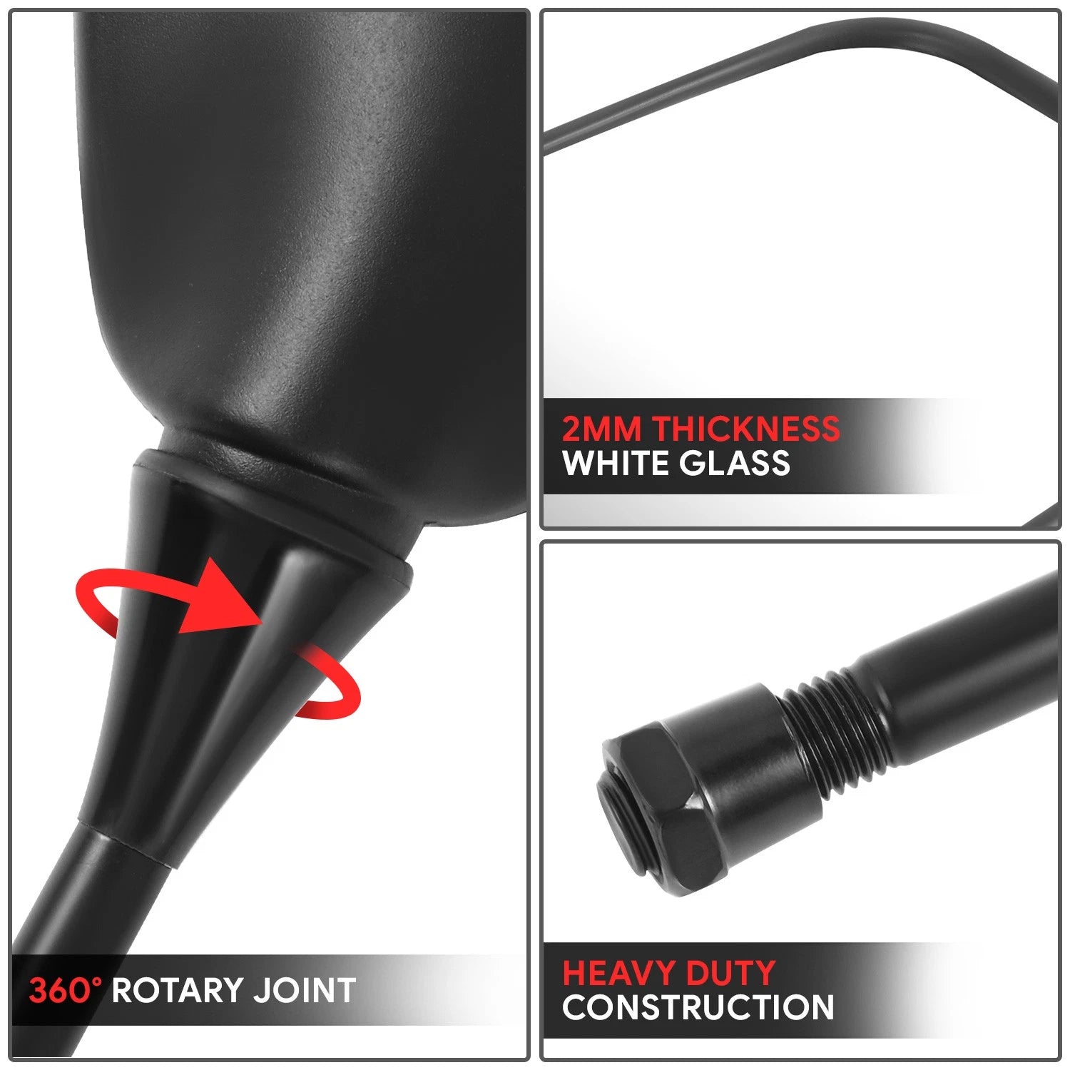 Universal ATV Side View Mirror Handlebar Mount Bolt-In - Black Textured
