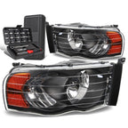 Pair of Black/Amber Signal Headlight Lamps for Dodge Ram Pickup (2002–2005)