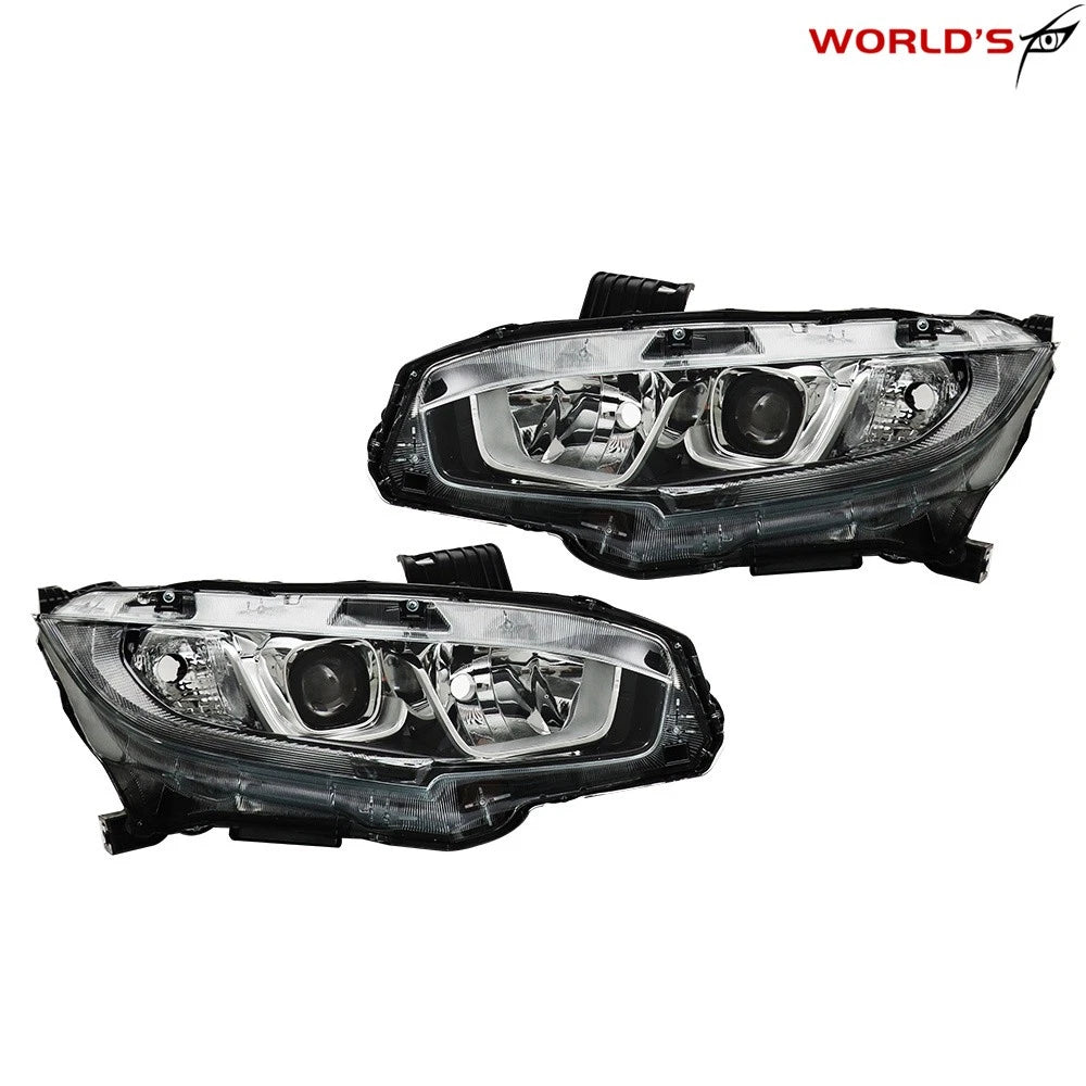 Set of 2 Headlights for Honda Civic (2016–2020) Electroplated Halogen