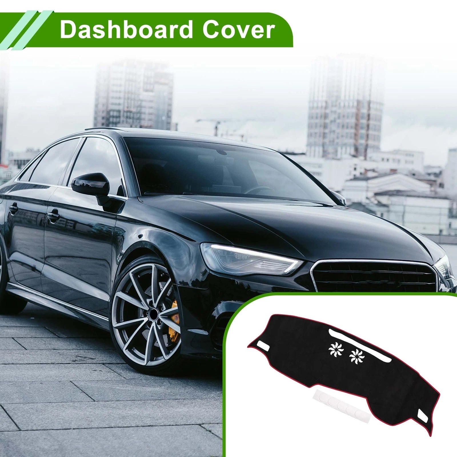 Dashboard Cover Mat for Audi Q3 (2019–2022) Sun Protector Black Red