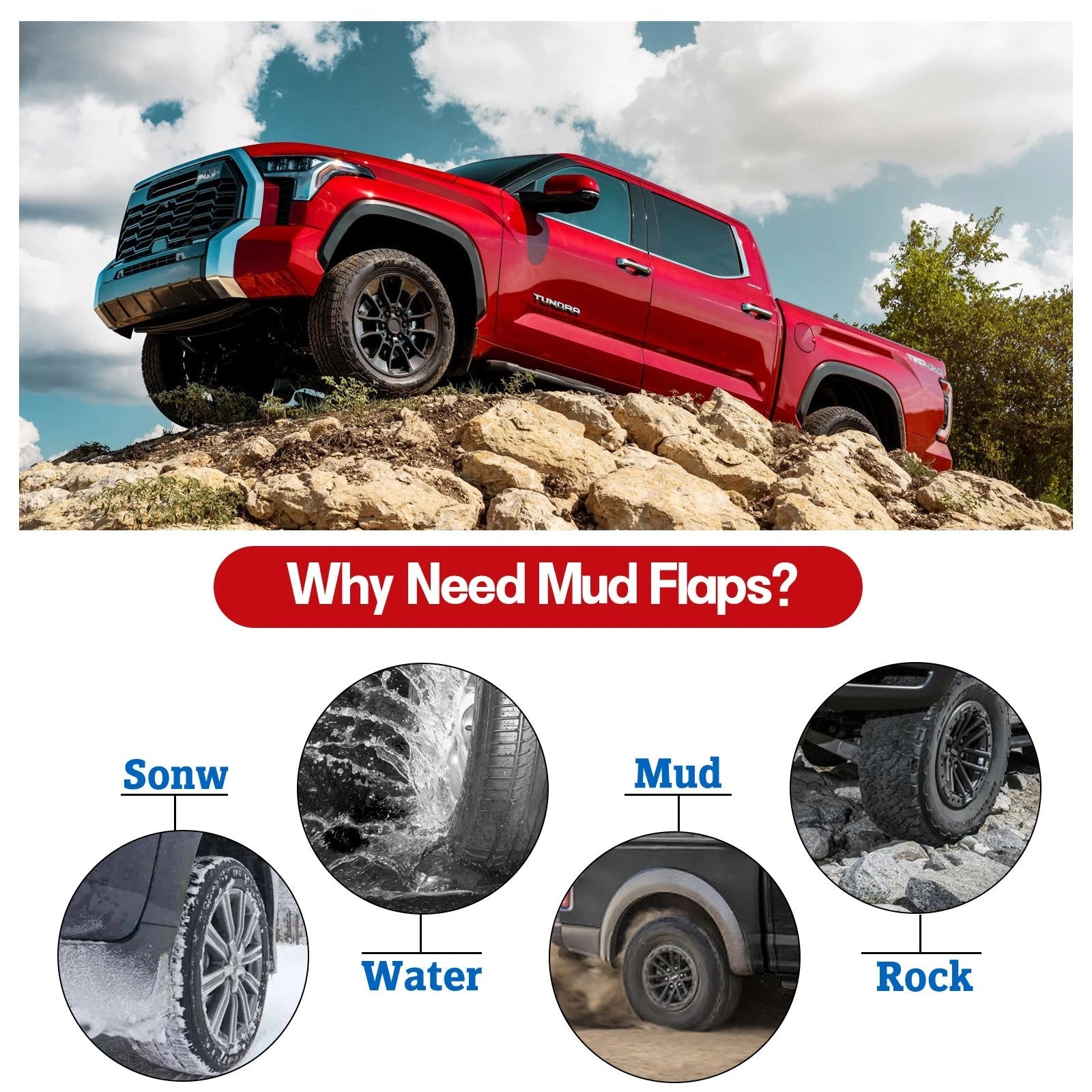 Mud Flaps Splash Guards Full Set for Toyota Tundra (2007–2021)