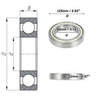 6016ZZ Deep Groove Ball Bearing for Scooter Skateboard Wheel (80x125x22mm)