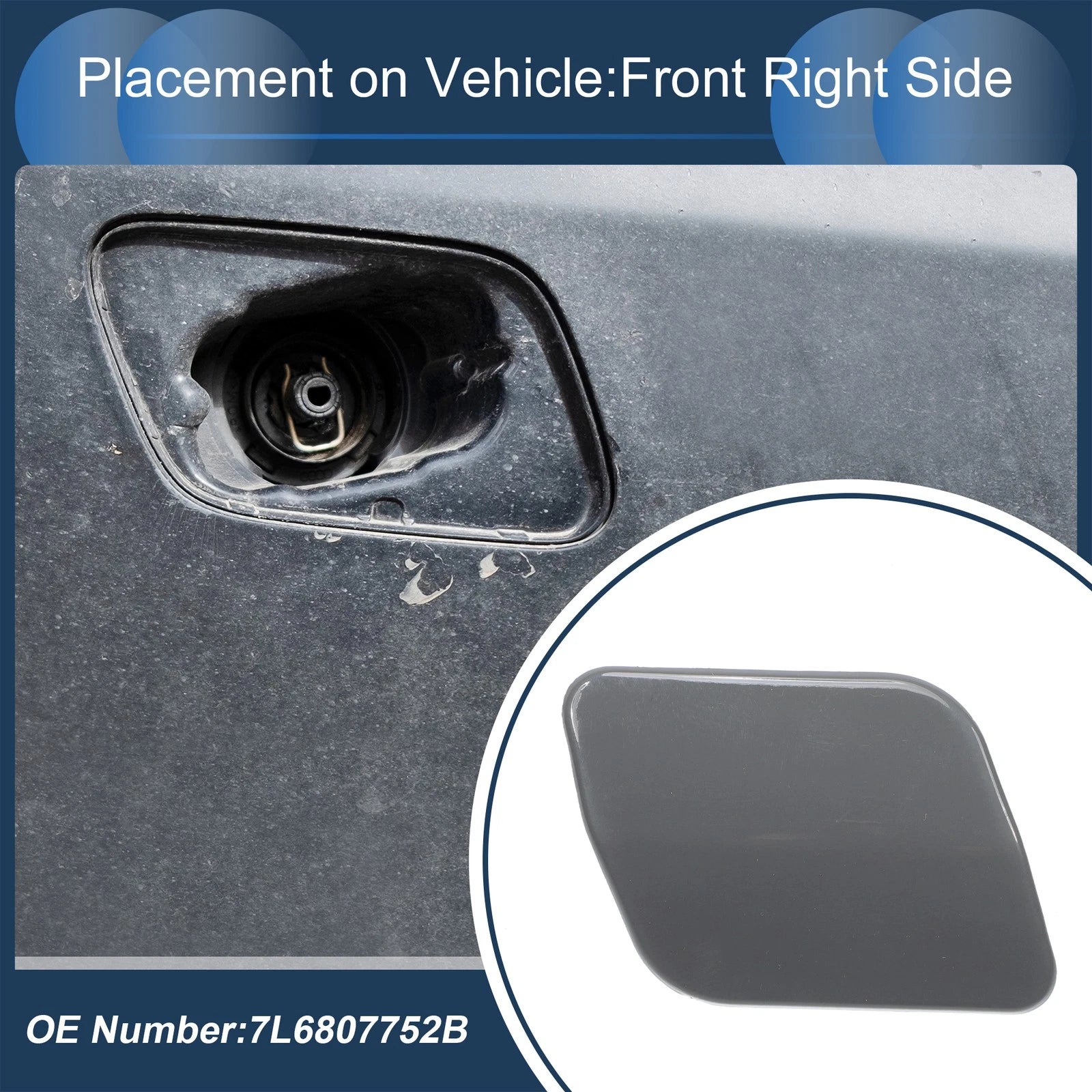 Front Right Washer Nozzle Cover Cap for Volkswagen Touareg (2007–2010) 1 Pcs Grey