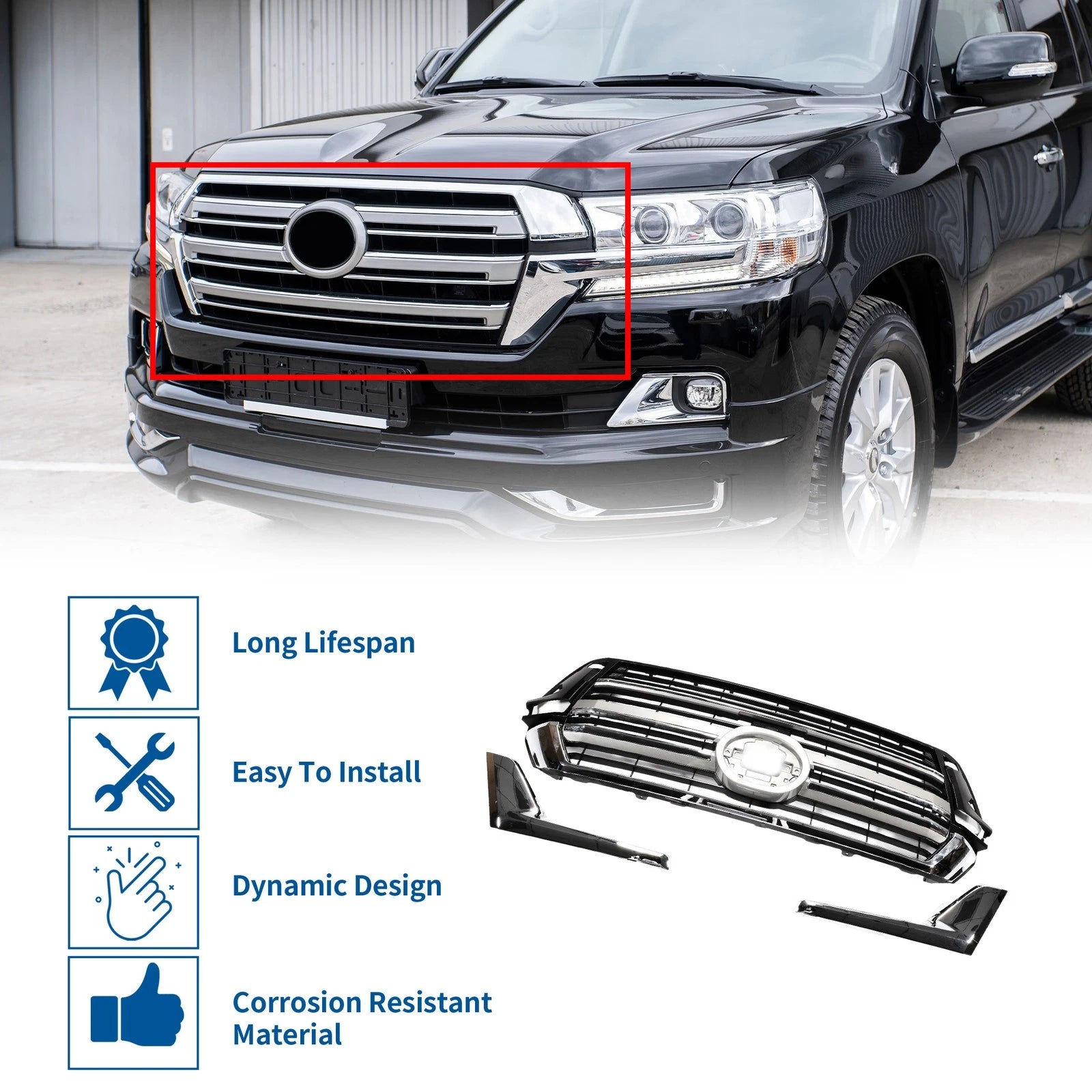 Front Upper Hood Bumper Grille for Toyota Land Cruiser (Chrome)