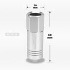 Set of 20 M12X1.5 Silver JDM Open End Conical Wheel Lug Nuts + Extension 20mm